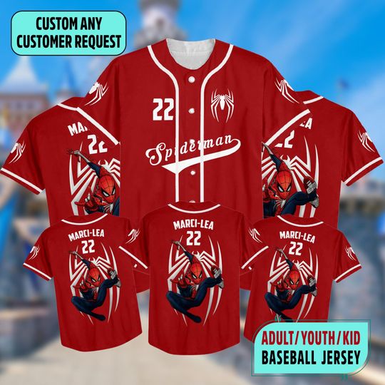 Personalized Spiderman Baseball Jersey, Superhero Jersey Team, Hero Jersey Gift, Spider-Man Baseball Team Outfit, Spidey Gift For Kid