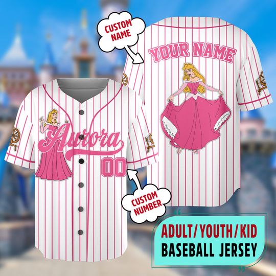 Custom Aurora Princess Baseball Jersey, Custom Name Sleeping Beauty Kid Youth Adult Disney Jersey, Disney Princess Baseball Jersey Outfit