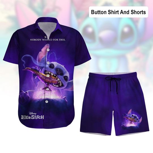 Stitch Button Shirt and Shorts, Disney Shirt, Lilo And Stitch Hawaiian Shirt, Ohana Means Family Vacation Shirt, Nobody Wished For This