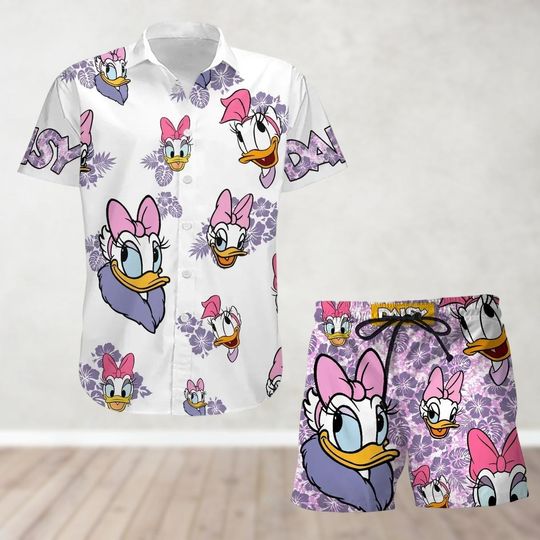 Daisy Duck Hawaiian Shirt, Beach Shorts, Disneyworld Shirt, Cartoon Summer Shirt, Disney Vacation, Tropical Shirt, Disney Fan Apparel