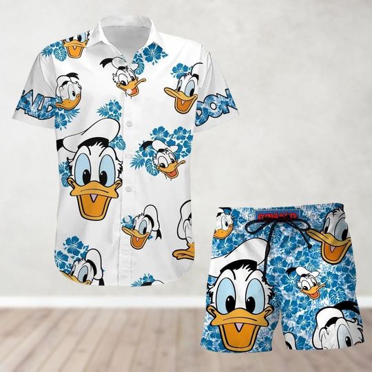 Donald Duck Hawaiian Shirt, Beach Shorts, Disneyworld Shirt, Cartoon Summer Shirt For Men Him,Cute Donald Fans Gift, Disney Fan Apparel