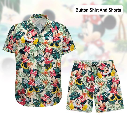 Minnie Mouse Hawaiian Shirt, Beach Shirt, Disney Shirt, Cartoon Summer Shirt For Women Her, Cute Minnie Fans Gifts, Disney Fan Apparel