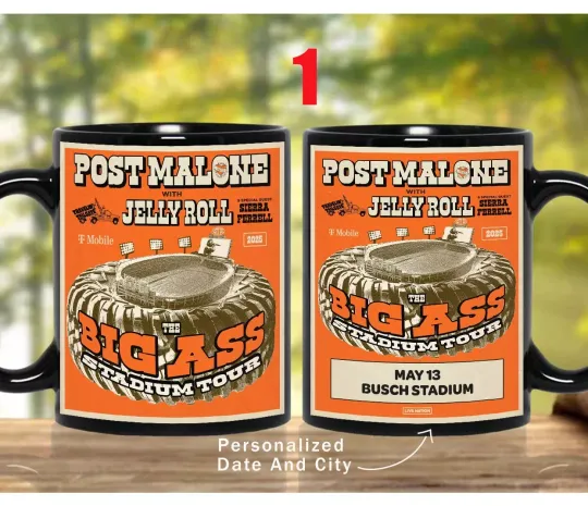 Custom Post Malone and Jelly Roll Big Ass Stadium Tour 2025 Coffee Mug