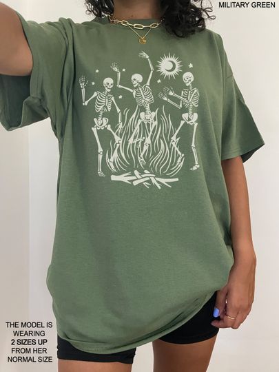 Dancing Skeleton Shirt Fall Trendy Aesthetic Clothes Dark Academia Edgy Grunge Indie Mall Goth Witchy Clothing Skeleton Oversized Tee Shirt