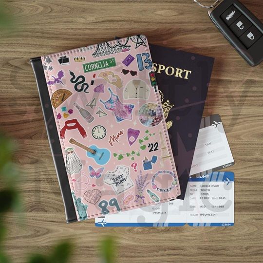 Pop Star Song Icons Passport Holder | Eras Concert Song Lyrics Icons Passport Cover | Travel Wallet | Traveling Purse | Music Fan Gift