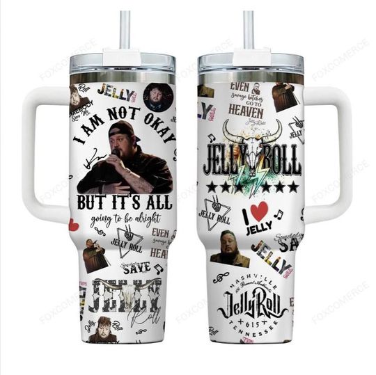 Jelly Roll Tumbler 40Oz, Jelly Roll Lyric Tumbler 40oz with Handle, Jelly Roll Gift For Fans