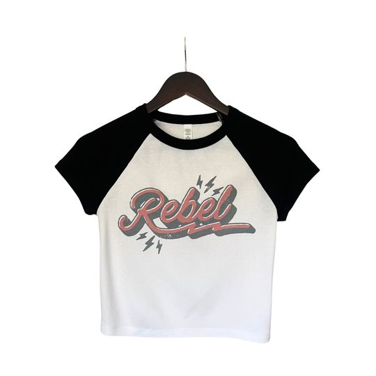 Rebel Crop Top, Vintage Rock Music Band Baby Tee Shirt, 90s Retro Fashion Tops, Festival Tops, Streetwear, Gift for Her