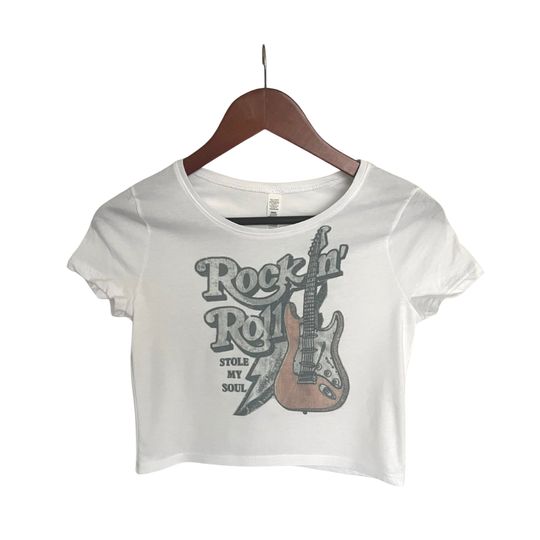 Rock N Roll Crop Top, Music Festival Crop Top, Rock Band Top, Boho Casual Top, Vintage Retro Distressed Top, Summer Trendy Top, Music Gifts