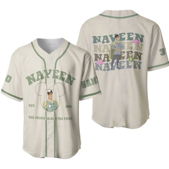 Custom Prince Naveen Baseball Jersey, Princess And The Frog Jersey Shirt, Naveen Jersey Women, Disneyland Prince Naveen Baseball Shirt