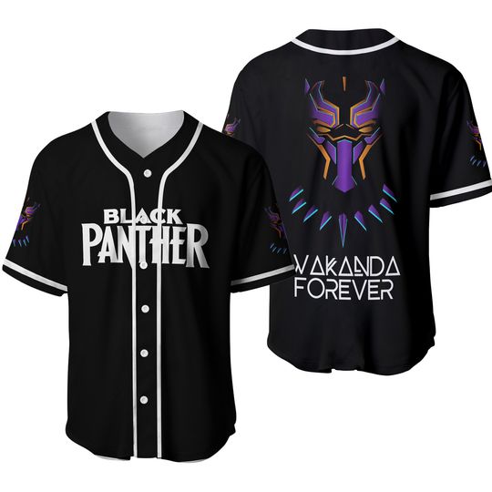 Black Panther Marvel Avengers Wakanda Forever Baseball Shirt Jersey