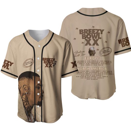 Unisex Breezy Tour Baseball Jersey, Chris Brown Tour 2025 Jersey For Fans