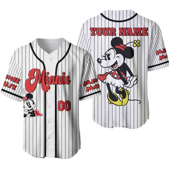 Personalize Disney Minnie Mouse Smile Jersey, Custom Kid Youth Adult Baseball Jersey, Custom Disney Birthday Gift