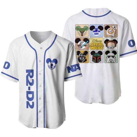 Custom R2-D2 Star Wars Baseball Jersey, R2-D2 Droid Astromech Jersey Shirt, Autobot Matching Baseball Shirt, Hollywood Studio Shirt