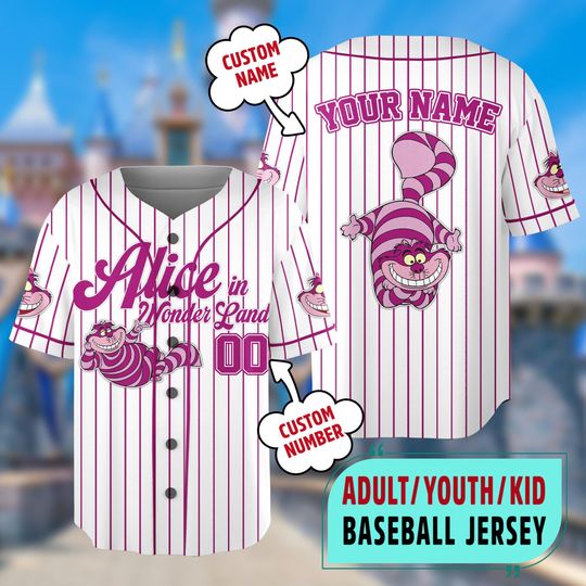Custom Disney Alice in Wonderland Baseball Jersey, Custom Cheshire Cat Baseball Jersey Team, Disney Baseball Fan Lover, Magic Kingdom Gift