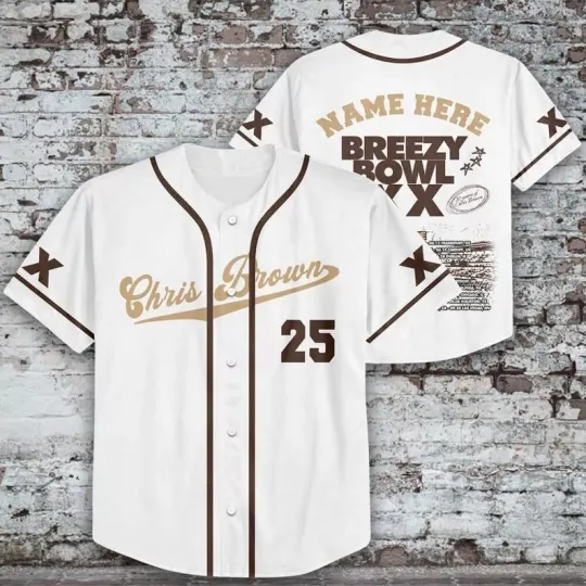 Custom Chris Breezy Breezy Bowl Xx Tour 2025 White Baseball Jersey, Fan Gifts