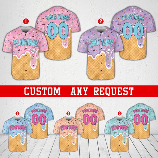 Personalized Ice Cream Drip Baseball Jersey, Custom Name Ice Cream Sprinkle Jersey, Family Matching Baseball Mama Jersey, Drip Lover Gift