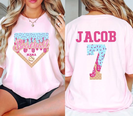 Personalized Baseball Drip Mama Shirt, Custom baseball jersey, Baseball sister shirt, Team Mom TShirt, ice cream drip tee, Mother's Day Gift