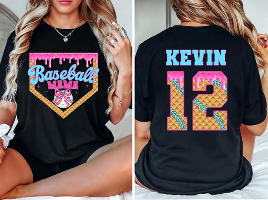 Personalized Baseball Drip Mama Shirt, Team Mom T-Shirt, Ice Cream Drip Tee, Mother's Day Gift, Custom Baseball Jersey
