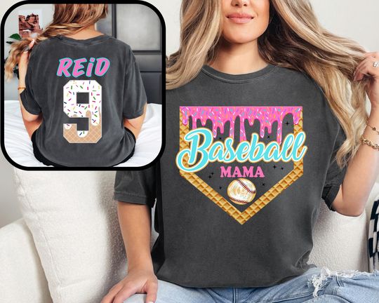 Personalized Baseball Drip Mama Shirt, Custom Baseball Jersey, Team Mom T Shirt, Ice Cream Drip Tball tee, Mother's Day Gift