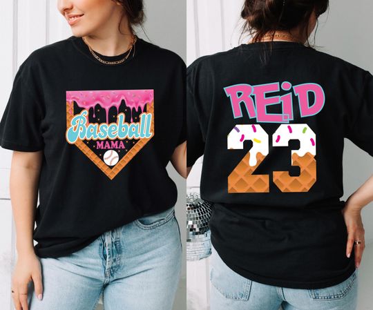 Personalized Baseball Drip Mama Shirt, Team Mom T Shirt, Ice Cream Drip Tee, ustom Baseball Number Jersey, Mother's Day Gift,Baseball Shirt