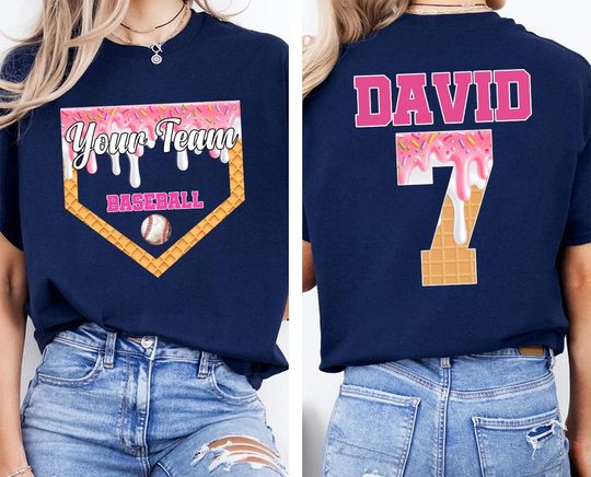 Custom Baseball Drip Mama Shirt,Team Mom T Shirt with Kid Name number, Mascot Jersey, ice cream drip tee, Mother's Day Gift