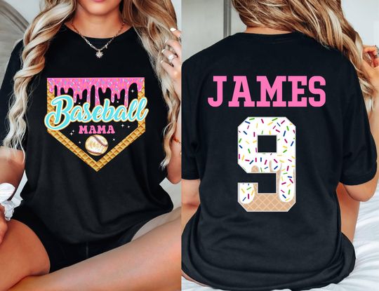Custom Baseball Drip Mama Shirt, Team Mom T Shirt,Personalized Ice Cream Drip Tee,Mother's Day Gift,With Name & Number Jersey Mom Tball tee
