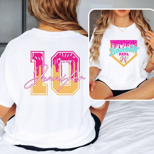 Custom Baseball Ice Cream Drip Shirt, Baseball Mama Drip T-Shirt, Mama Basebaall Shirt, Game Day Baseball T-Shirt, Baseball Mom Dripping Tee