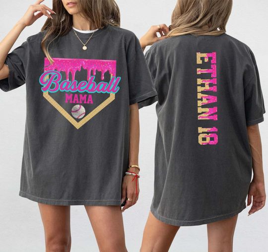 Custom Baseball Mama Shirt, Personalized Ice Cream Drip Tee Mother's Day Gift Sport Team Mom TShirt, Name & Number Jersey Mom Tball Tee