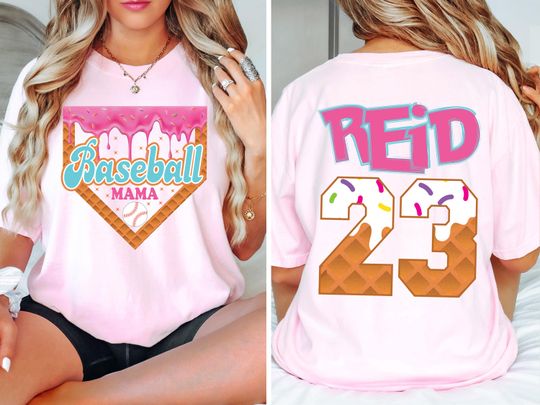 Personalized Baseball Mama T-shirt,Baseball Drip T-shirt, Team Mom T-shirt, Ice Cream Drip T-shirt, Mother's Day Gift,Custom Baseball Jersey