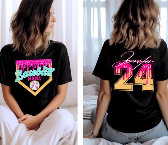 Custom Baseball Mama Shirt, Personalized Baseball Mom T-Shirt, Baseball Tee, Team Mom Tee, Ice Cream Drip Tee, Mother's Day Gift