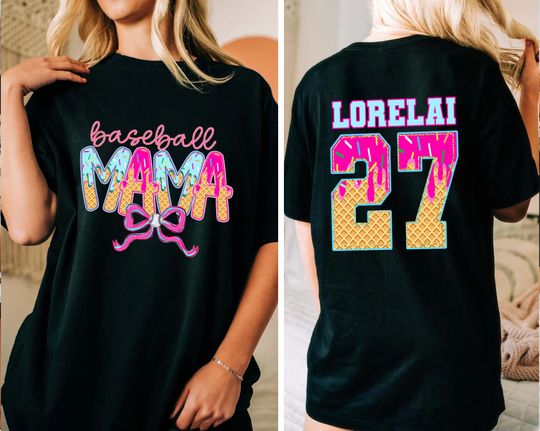 Personalized Baseball Drip Mama Shirt, Team Mom T-Shirt, Ice Cream Drip Tee, Mother's Day Gift, Custom Baseball Jersey
