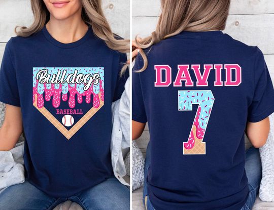 Custom Baseball Drip Mama Shirt,Team Mom T Shirt with Kid Name number, Mascot Personalized Jersey, ice cream drip T Shirt, Mother's Day Gift