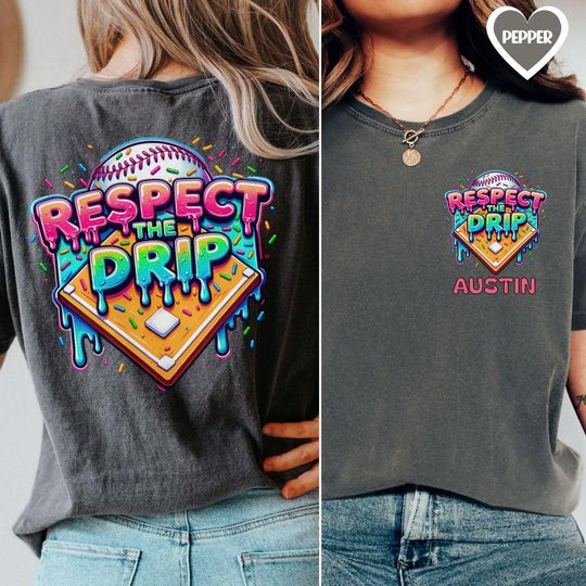Custom Respect the Drip Baseball bat shirt, baseball mama tshirt, Personalized kids name, Ice cream drip Baseball tee, mothers day gift