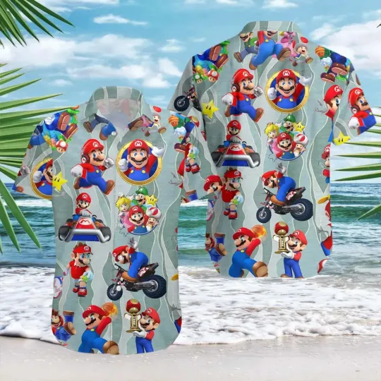 Discover Super Mario Hawaiian Button Down Shirt
