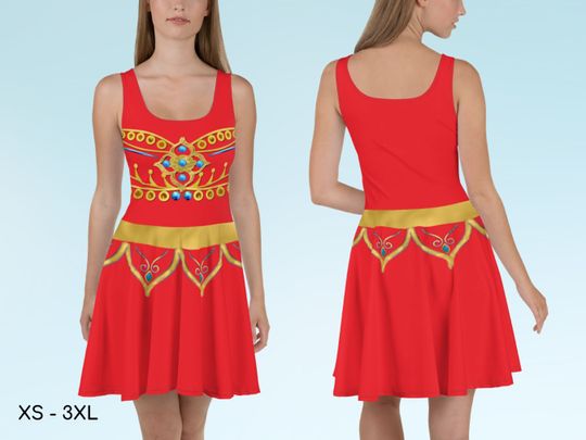 Jasmine Red Skater Dress, Dapper Day,  Halloween Adult Costume, Halloween Dress, Cosplay Dress, Gift for Her, Halloween Costumes, Aladdin