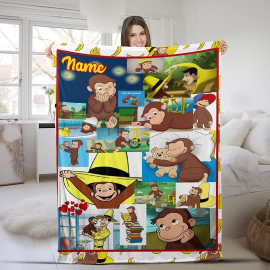 Personalized Curious George Blanket, Curious George Throw Blanket, Custom Name Blanket, Birthday Gift