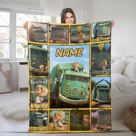 Trash Truck Blanket, Personalized Trash Truck Blanket, Custom Name Family Blanket, Birthday Gifts