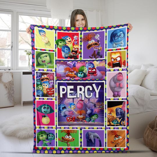 Personalized Disney Pixar Inside Out Characters Blanket, Joy Disgust Sadness Anxiety Envy Inside Out Blankets, Custom Name blanket