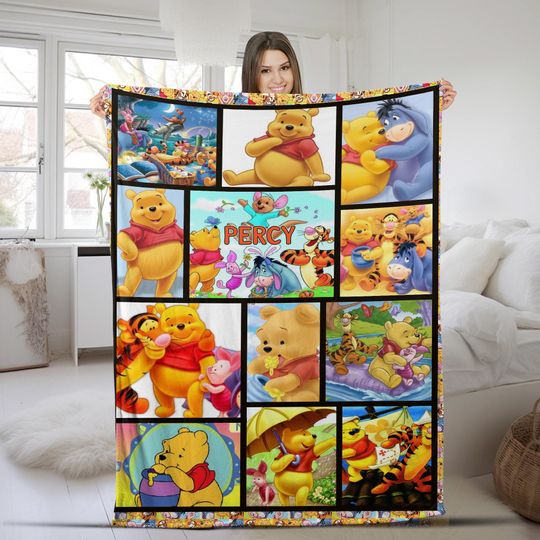 Personalized Baby Blanket Watercolor Winnie the Pooh blanket, Pooh Bear and friends blanket, Gift for Boys and Girls, Kids blanket