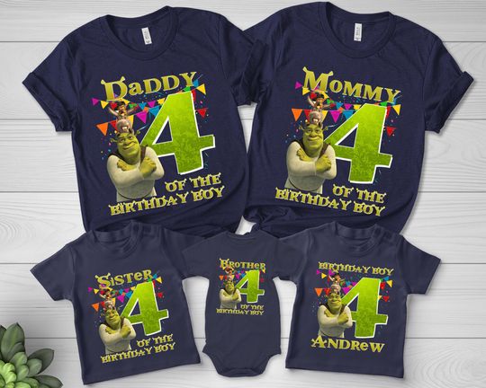 Shrek Birthday T-Shirt, Green Ogre Cartoon Custom Personalized Boy Girl Birthday Shirt, Kids Toddler Birthday Gift For Son Daughter