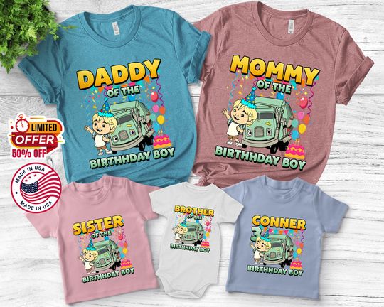 Personalized Trash Truck Birthday Shirt, Trash Truck Custom Shirt Trash Truck Family Shirt Trash Truck Family Birthday Gift For Kids