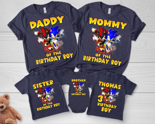 Custom Sonic the Hedgehog Birthday Shirt, Personalized for Boys, Girls, and Family, Sonic Party Shirt, Kid Party Family Birthday