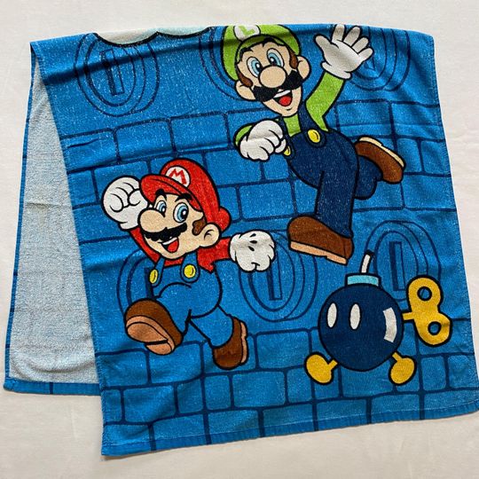 Super Mario Beach Bath Towel Early 2000s Mario Luigi Koopa Kids Towel