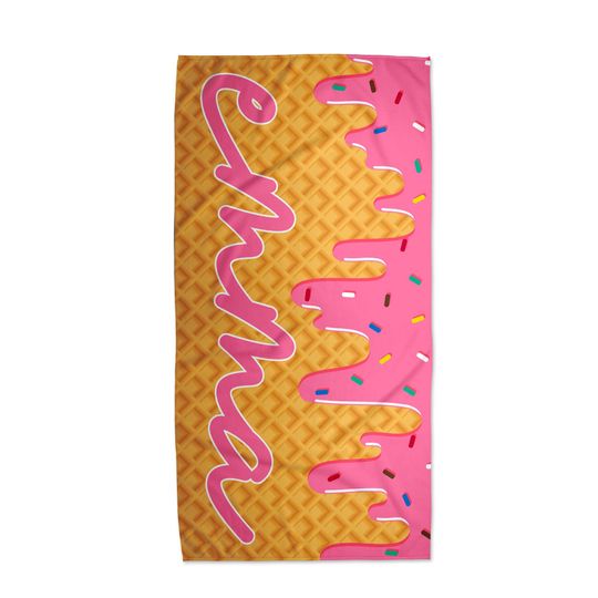 Personalized Ice Cream Drip Beach Towel Birthday Gift For Boys and Girls, Ships Next Day