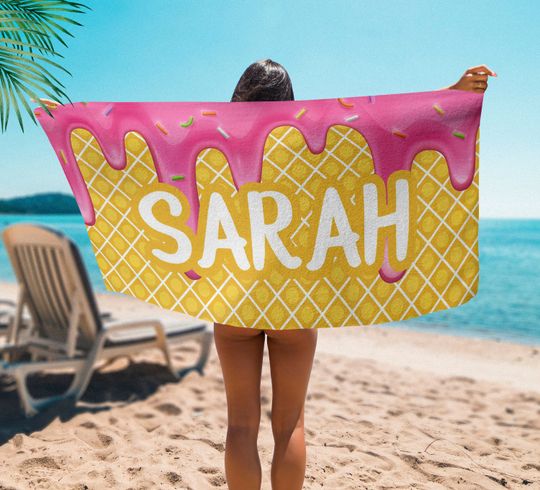 Ice Cream Summer Towel, Fruit Print Beach Towel - Custom Pool Towel, Personalized Fruit Beach Towel - Custom Gift, Citrus Beach Towel T166