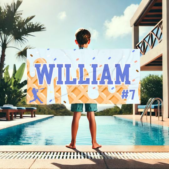 Custom Ice Cream Drip Baseball Beach Towel, Personalized Baseball Drip Towel for Boys, Youth Pool Towel, Bulk Team Gift, Summer Sports Towel