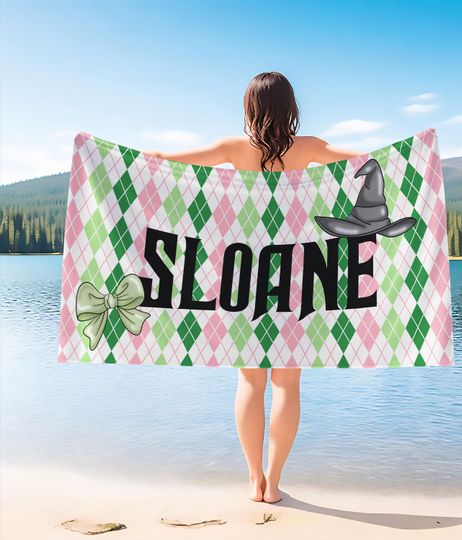 Wicked Beach Towel, Custom Name Towel, Gift for Wicked Fan, Unique Gift for Kids, Wicked Birthday Party Favor, Personalized Name Beach Towel