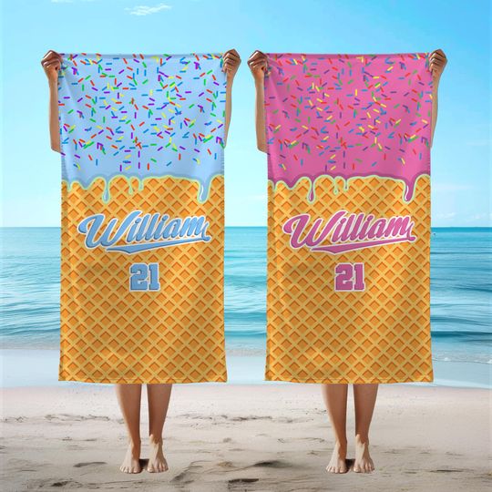 Personalized Ice Cream Drip Baseball Beach Towel, Baseball Gifts, Custom Baseball Team Pool Towel, Baseball Player Gift, Baseball Towels