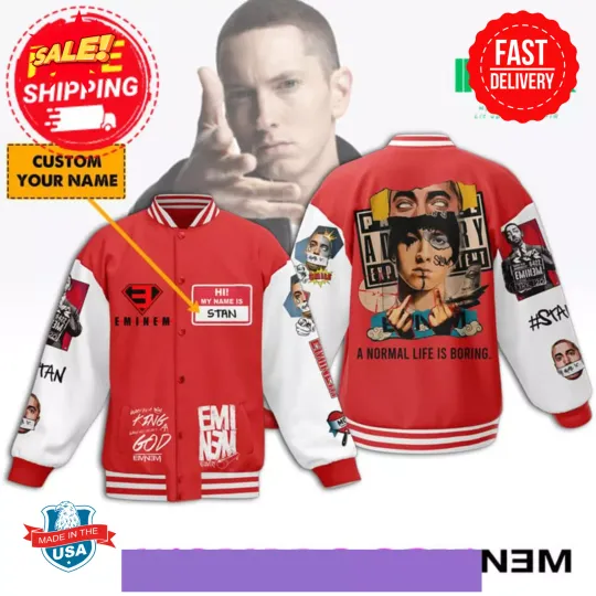 The Eminem “A Normal Life Is Boring” Red Baseball Jacket