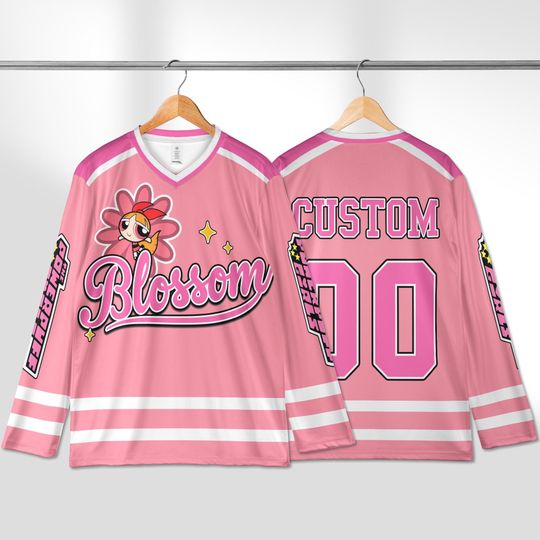 Custom Blossom The Powerpuff Girls Hockey Jersey, Disney Blossom Hockey Jersey, The Powerpuff Girls Hockey Fan Lover Gift